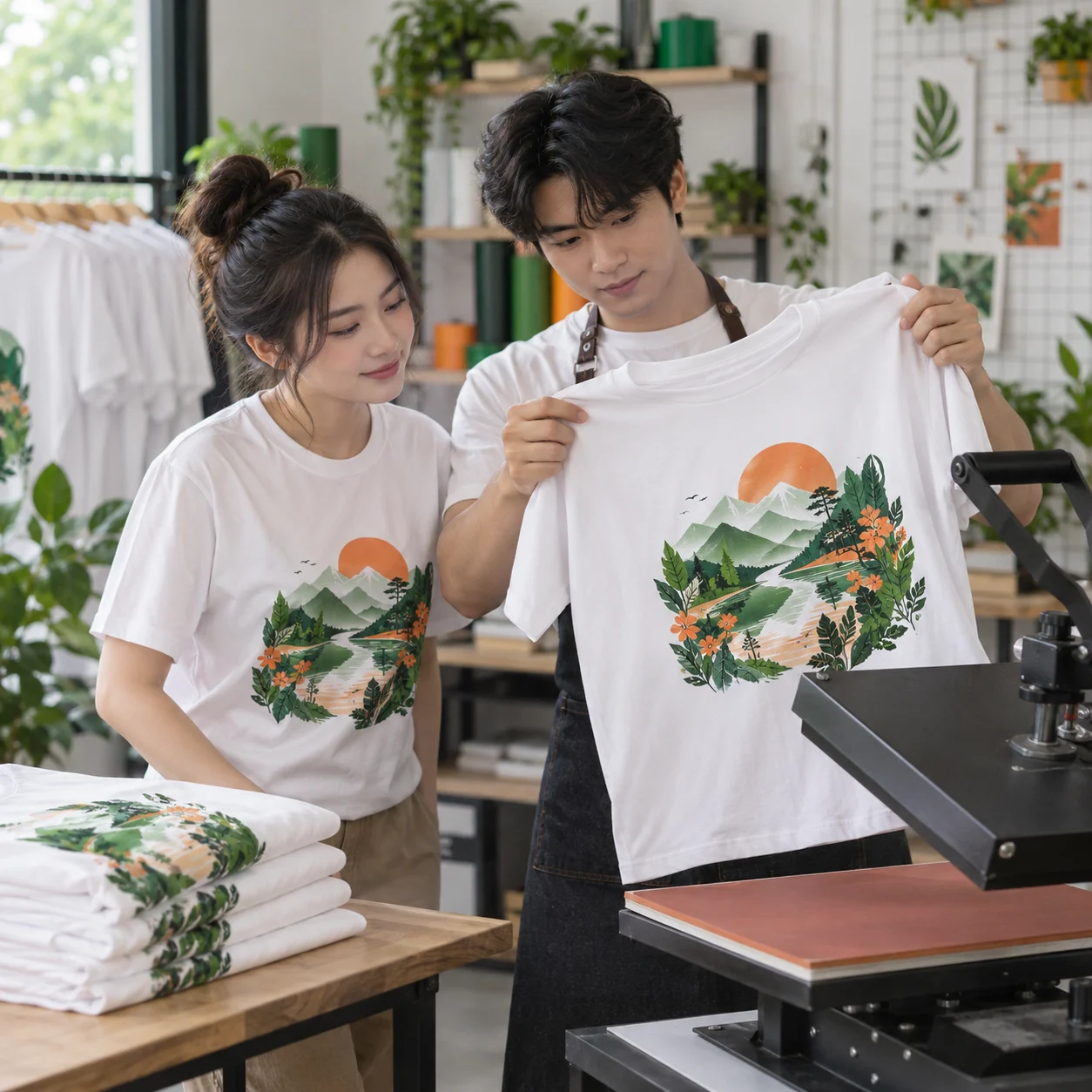 Áo cotton trắng in chuyển nhiệt theo thiết kế