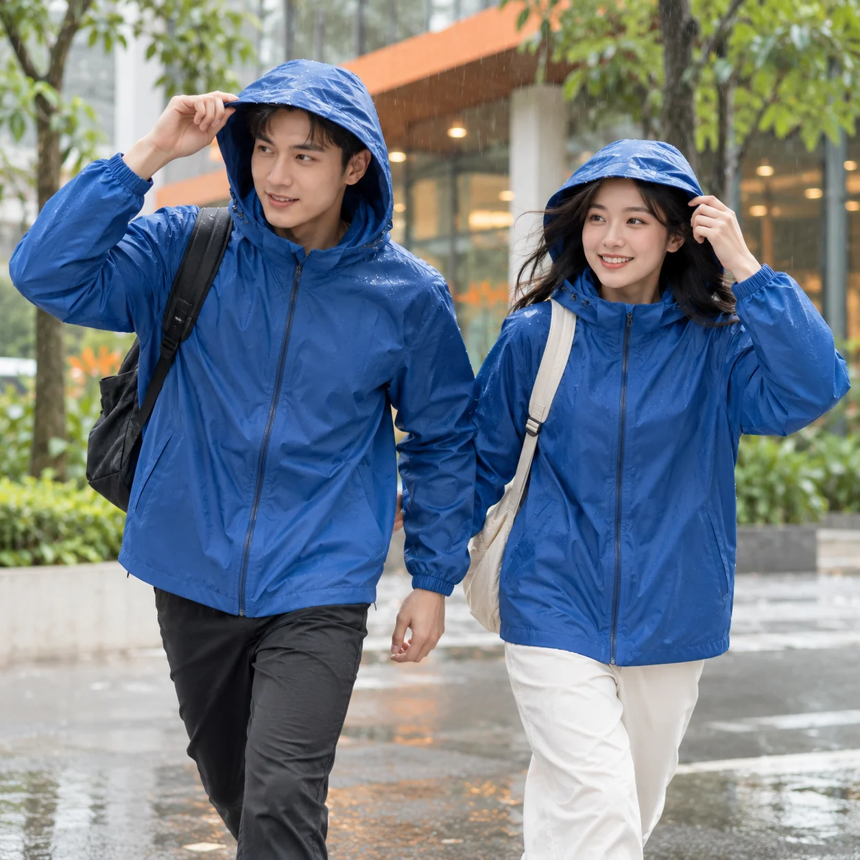 Áo khoác gió đồng phục xanh dương chống thấm nhẹ