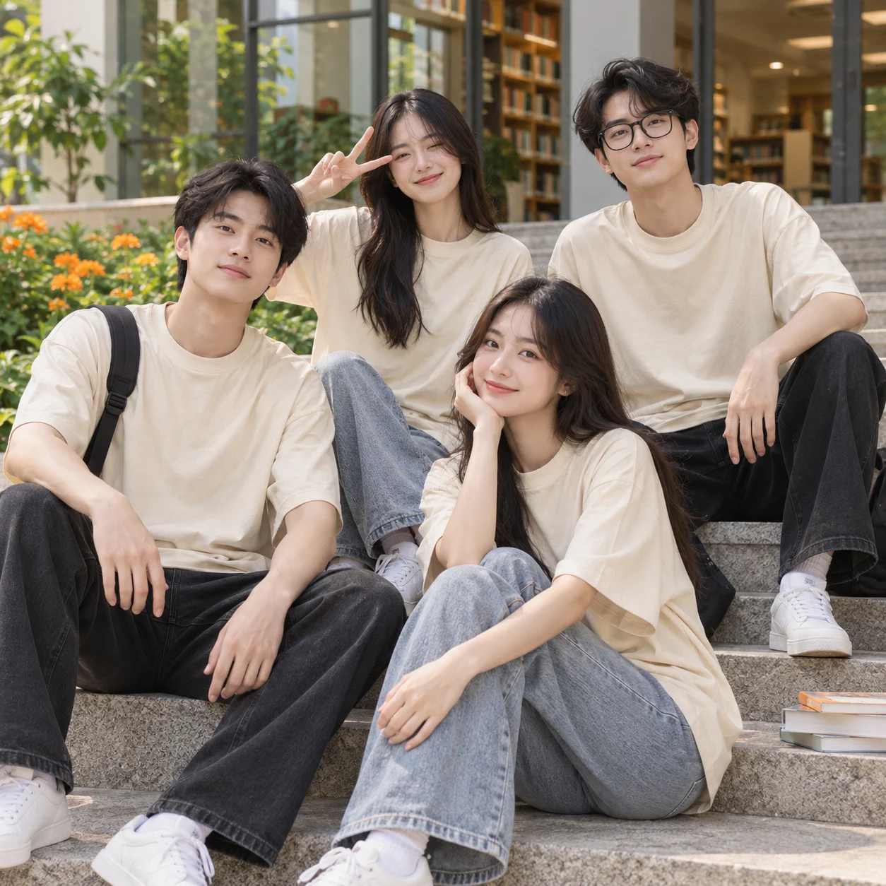 Áo lớp oversize cotton compact màu kem tối giản