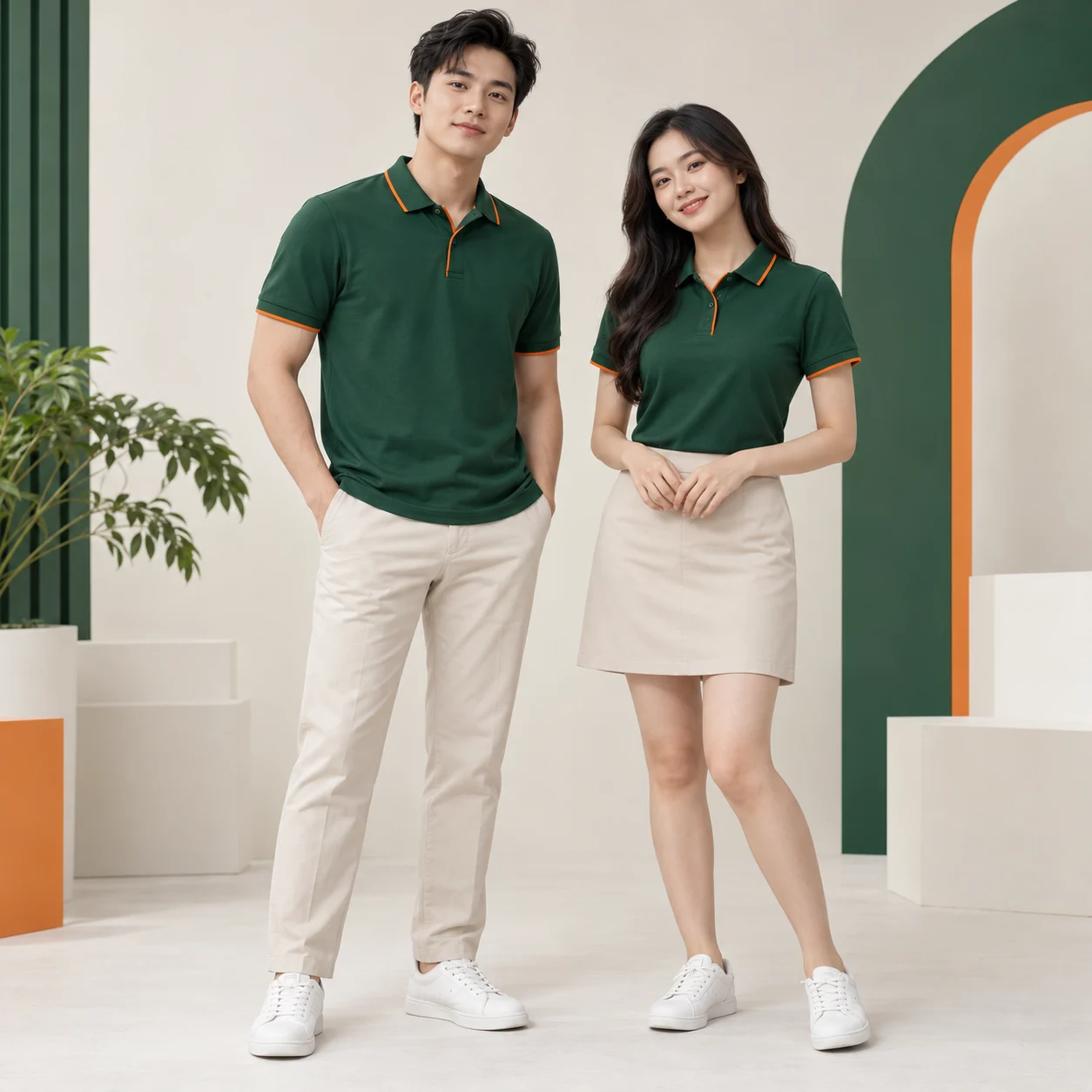 Áo polo đồng phục cá sấu xanh than phối cổ trắng