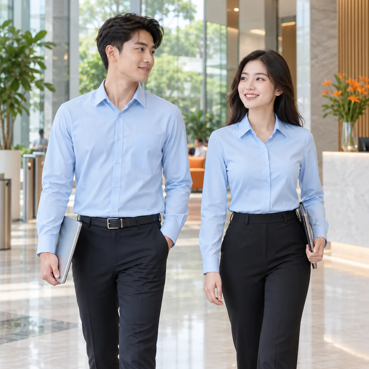 Bộ sơ mi đồng phục công ty xanh pastel thanh lịch