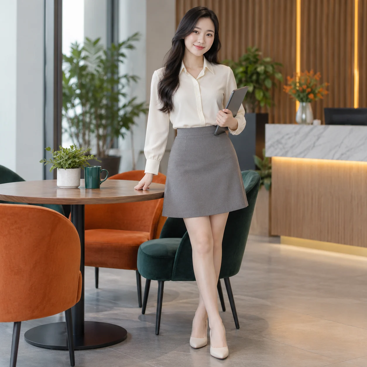 Chân váy công sở xám tro dáng chữ A