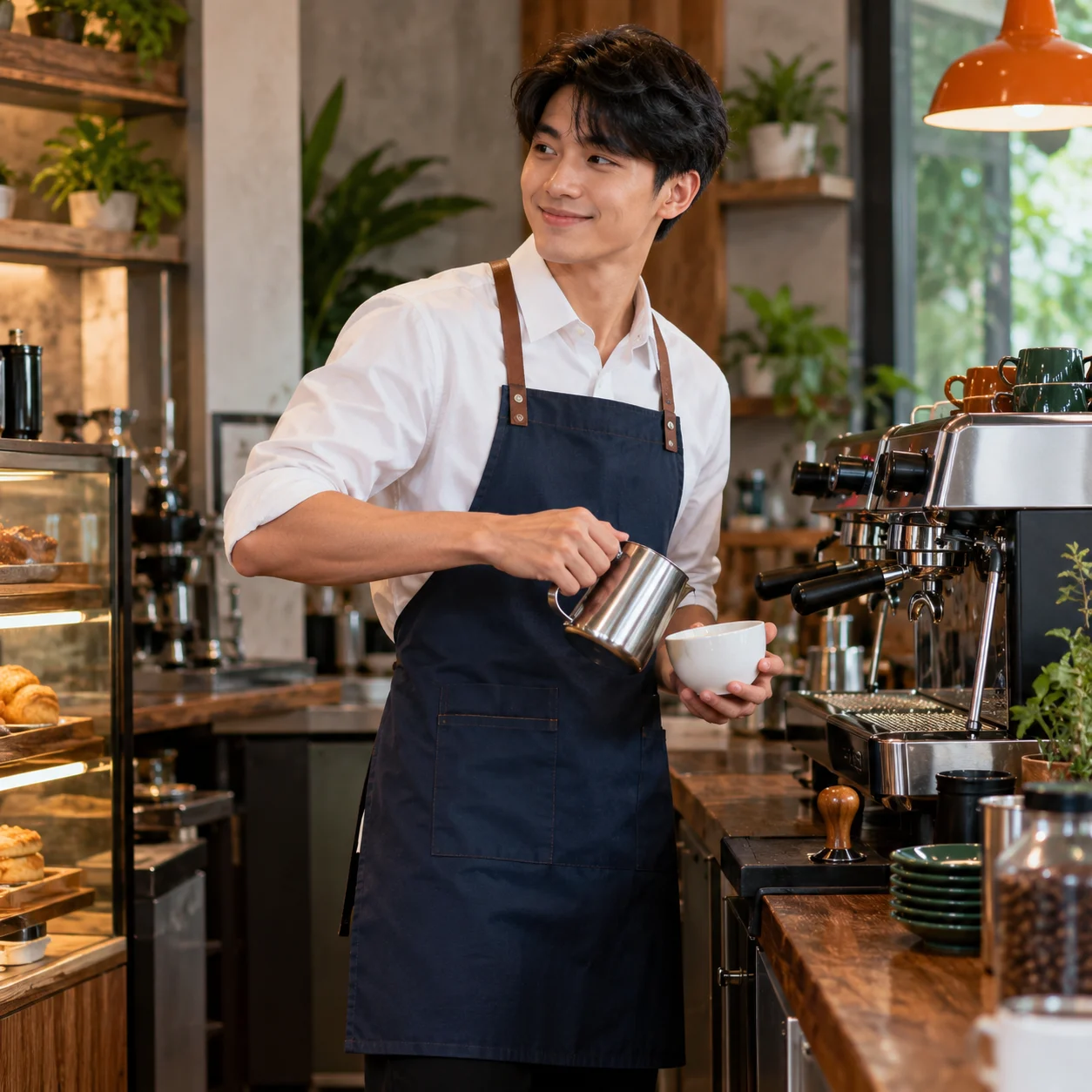 Tạp dề canvas xanh than dây da nâu