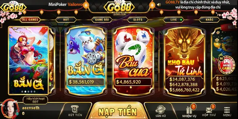 Khám phá các sản phẩm trò chơi trên app game Go88