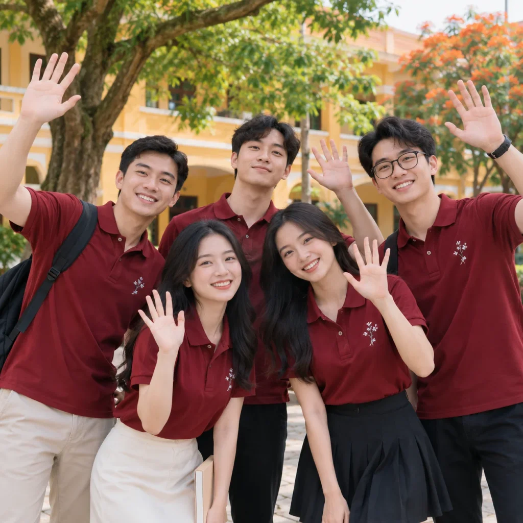 Áo họp lớp polo đỏ đô thêu kỷ niệm
