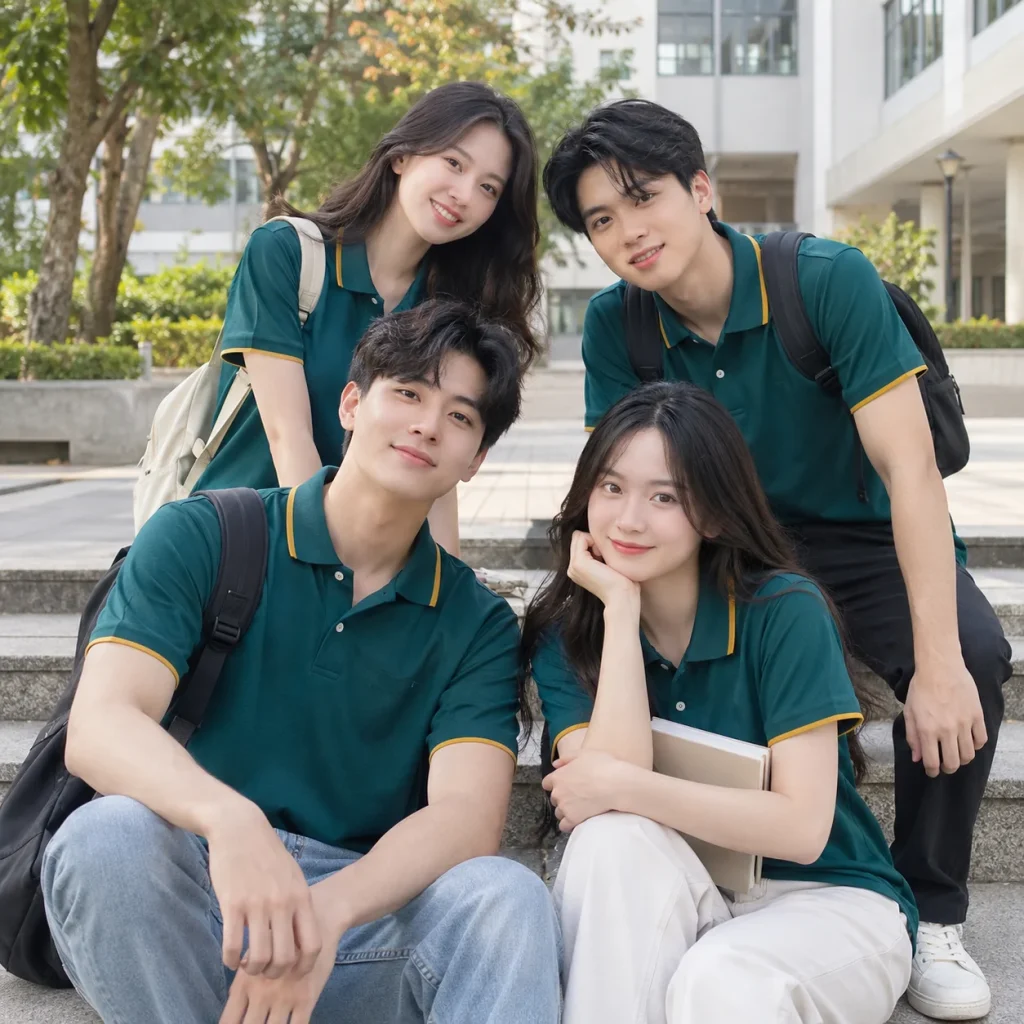 Áo họp lớp polo xanh cổ vịt viền vàng