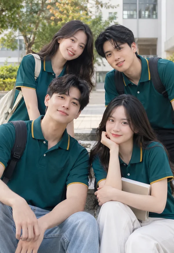 Áo họp lớp polo xanh cổ vịt viền vàng