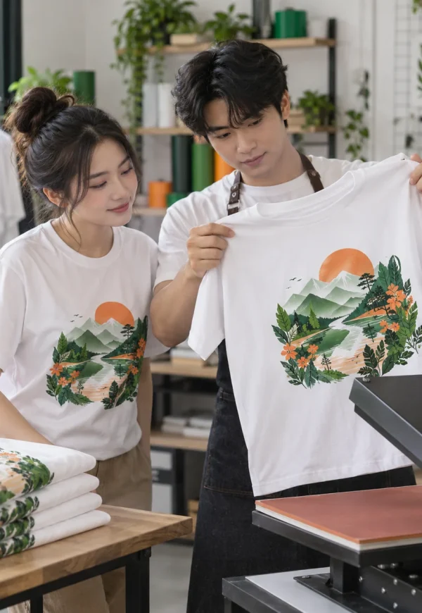Áo cotton trắng in chuyển nhiệt theo thiết kế
