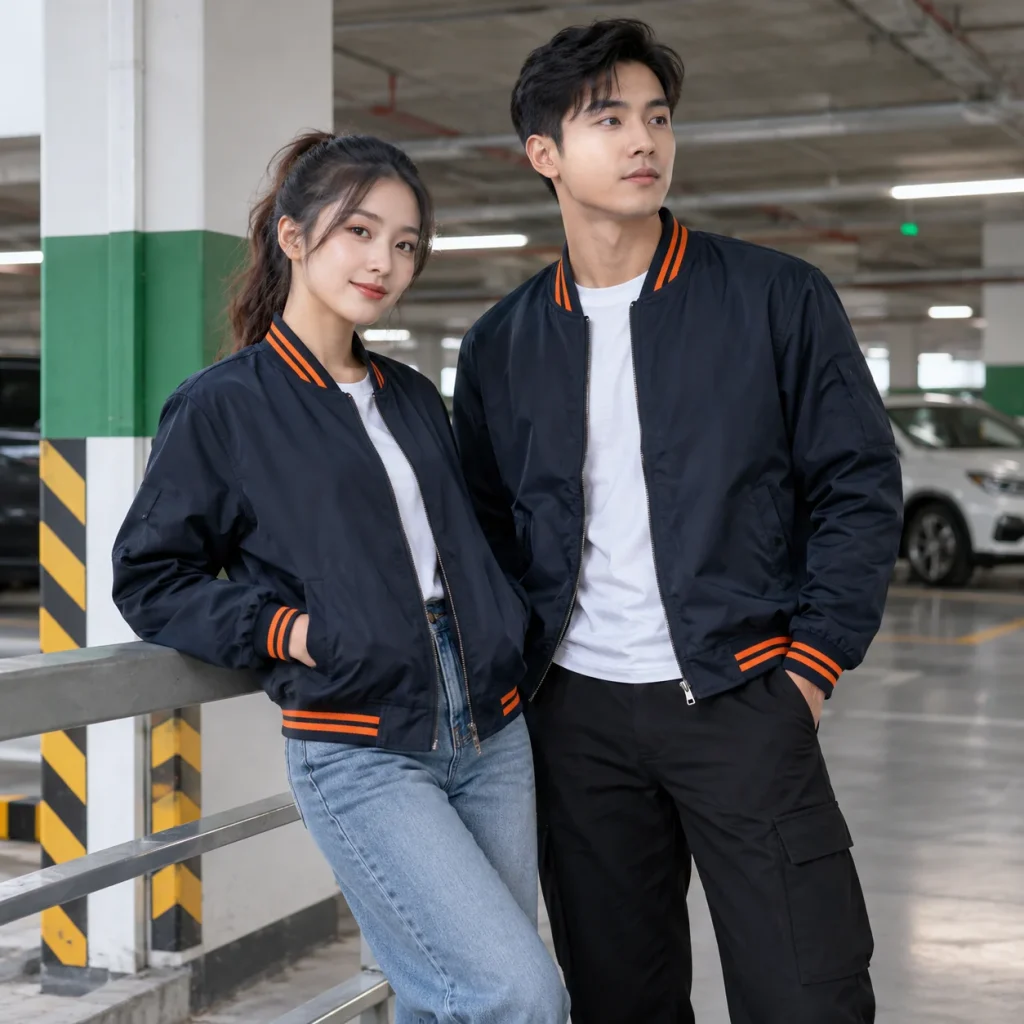 Áo khoác đồng phục bomber xanh đen bo cam
