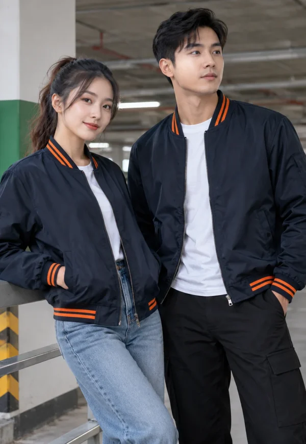 Áo khoác đồng phục bomber xanh đen bo cam
