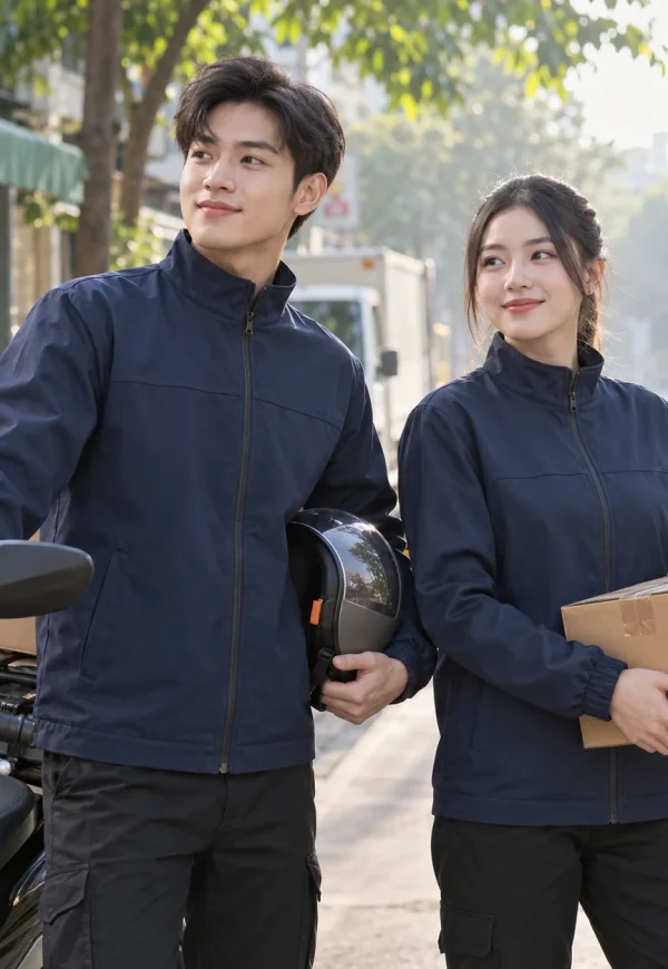 Áo khoác đồng phục kaki xanh than dáng đứng