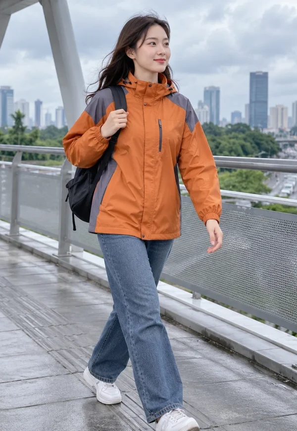 Áo khoác gió đồng phục cam đất phối xám