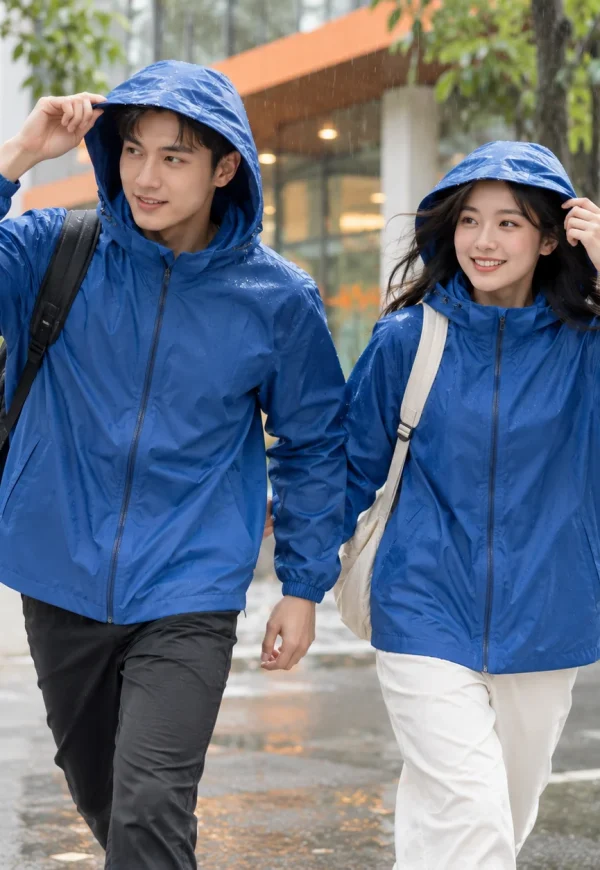 Áo khoác gió đồng phục xanh dương chống thấm nhẹ