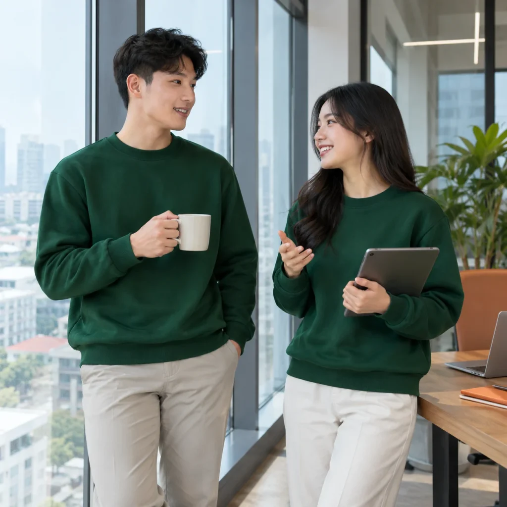 Áo khoác nỉ xanh lá chai bo dệt mềm