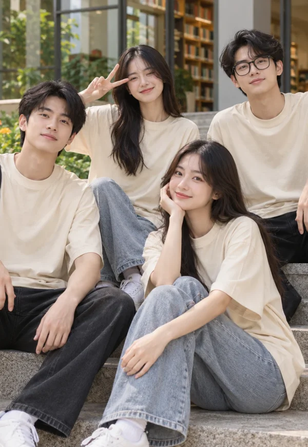 Áo lớp oversize cotton compact màu kem tối giản