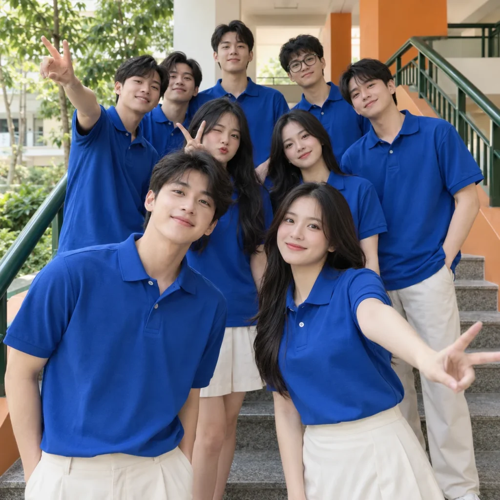 Áo lớp polo cotton xanh cobalt trẻ trung