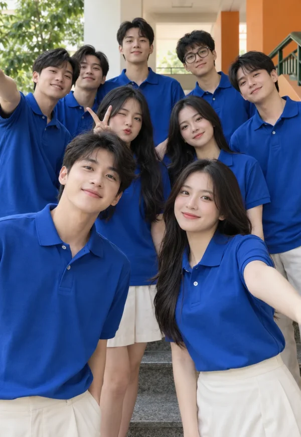 Áo lớp polo cotton xanh cobalt trẻ trung