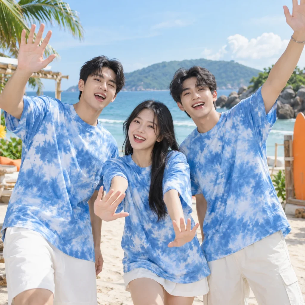 Áo lớp tie dye cotton xanh biển loang thủ công