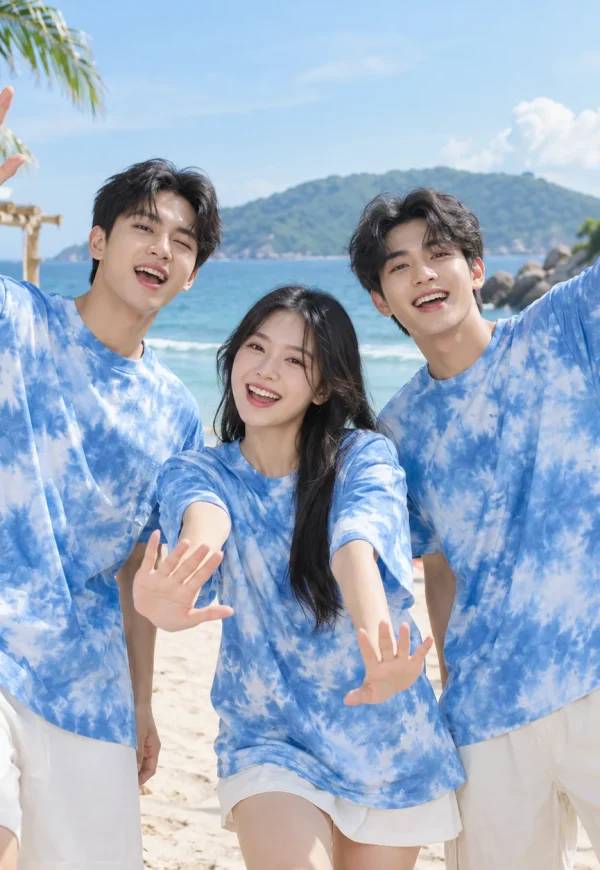 Áo lớp tie dye cotton xanh biển loang thủ công
