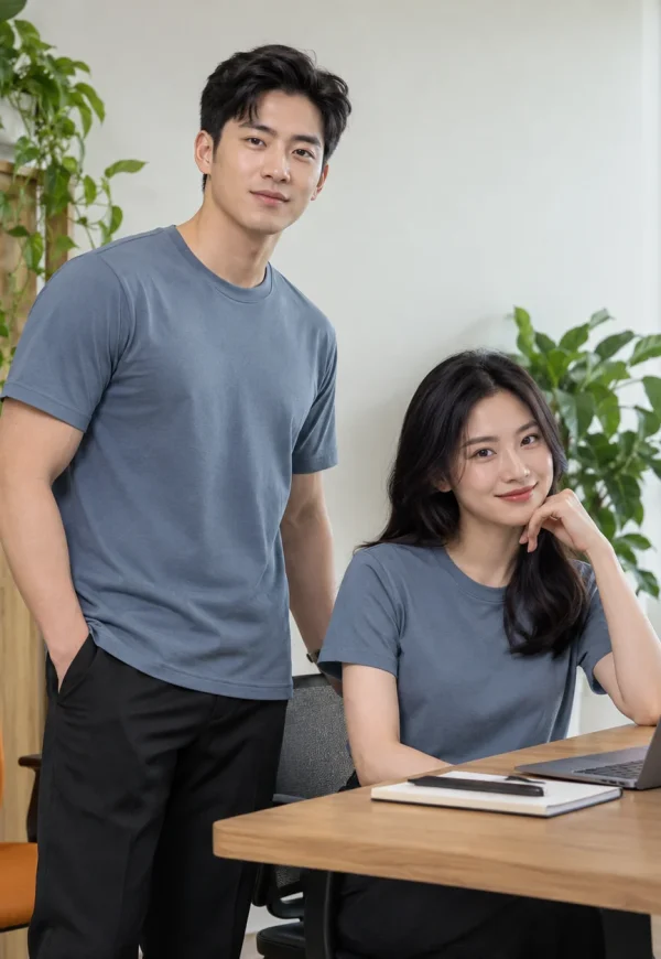 Áo phông công sở modal xanh khói tối giản