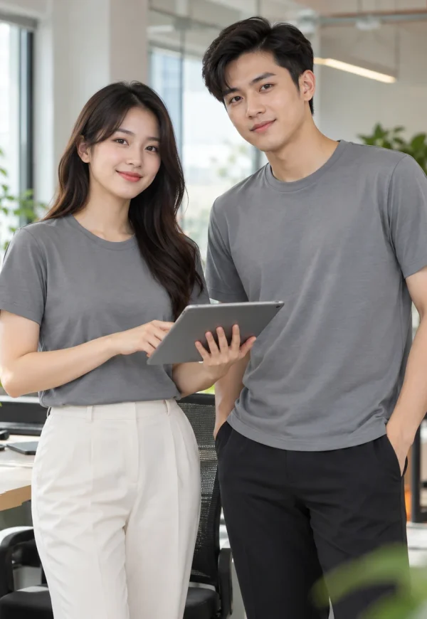 Áo phông công sở cotton lạnh xám ghi thanh lịch