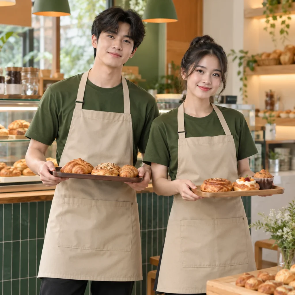 Bộ áo phông và tạp dề phục vụ xanh rêu