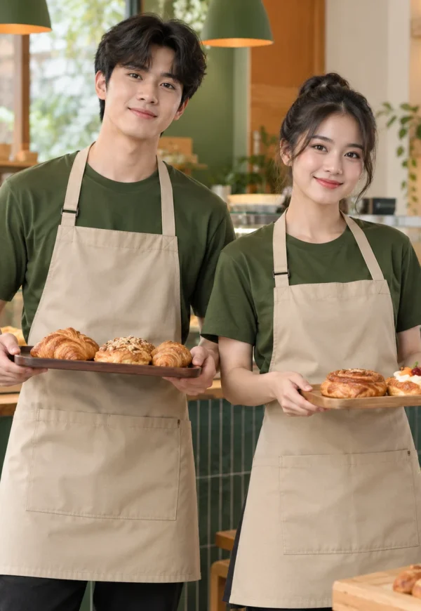 Bộ áo phông và tạp dề phục vụ xanh rêu