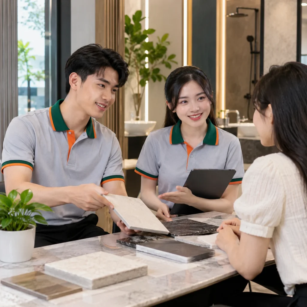 Áo polo đồng phục xám bạc cổ xanh cam