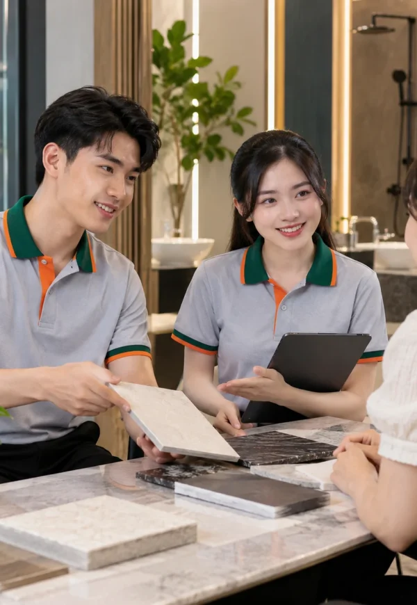 Áo polo đồng phục xám bạc cổ xanh cam
