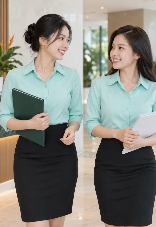 Áo sơ mi đồng phục kate xanh ngọc tay lỡ