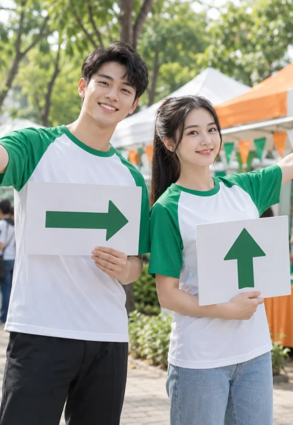 Áo sự kiện cộng đồng polyester trắng phối xanh