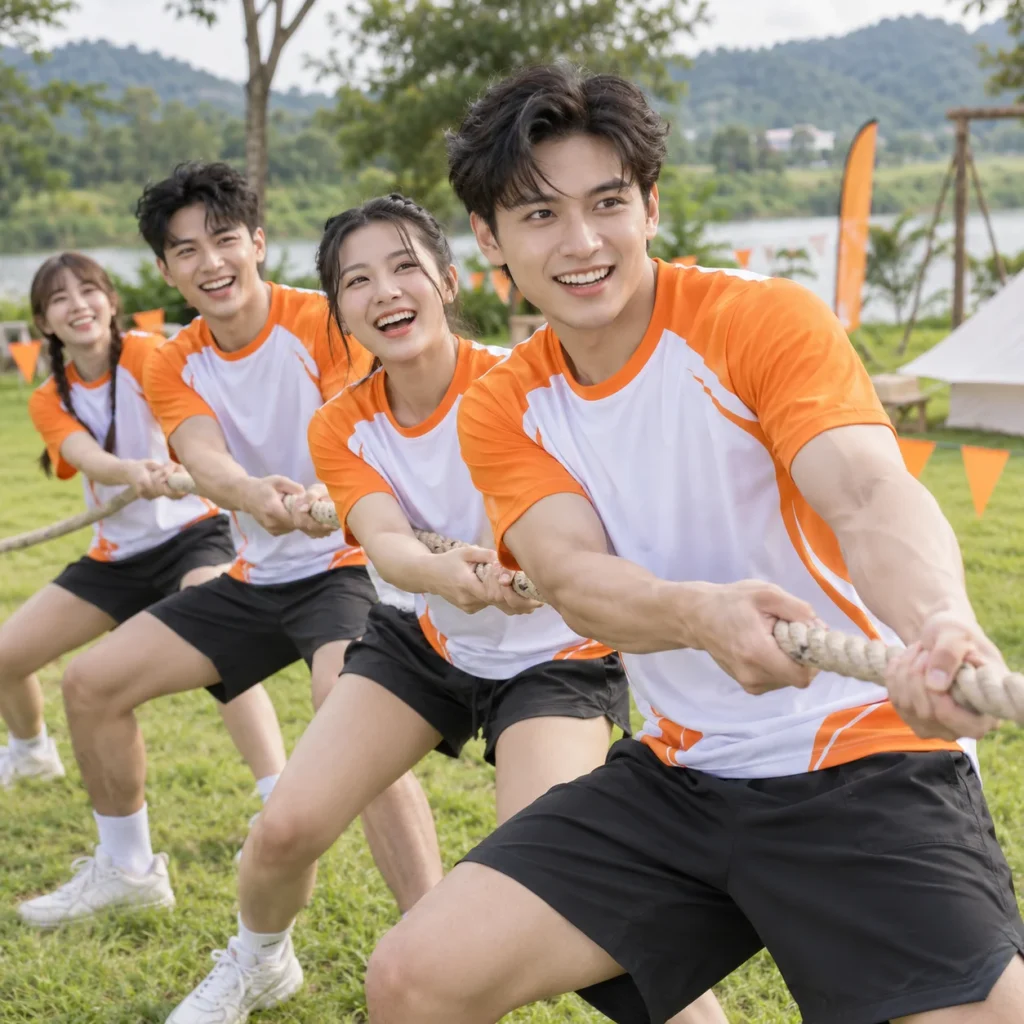Áo team building thun lạnh cam phối trắng năng động