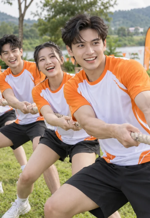 Áo team building thun lạnh cam phối trắng năng động