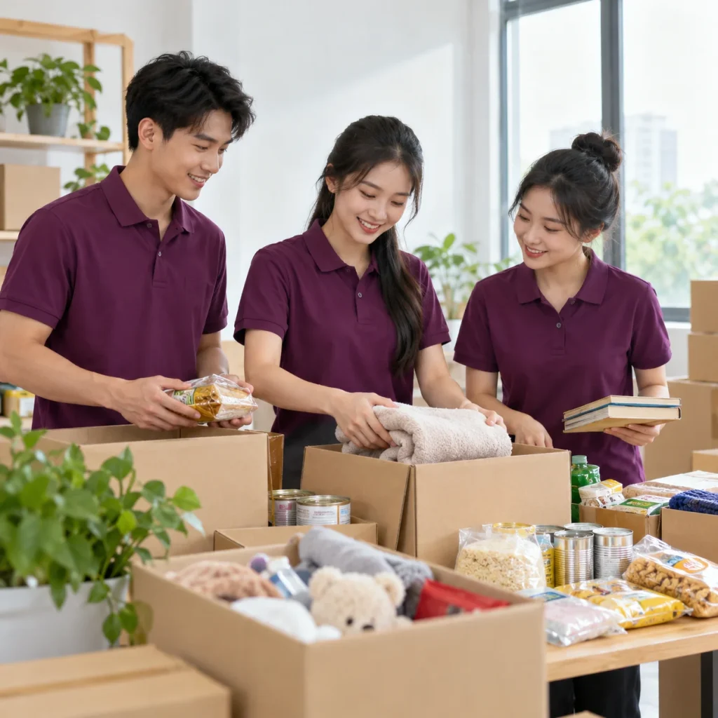 Áo thun nhóm cotton tím mận cổ tròn trẻ trung