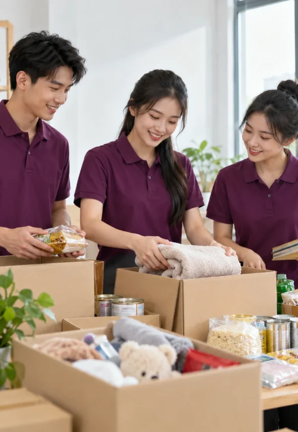 Áo thun nhóm cotton tím mận cổ tròn trẻ trung