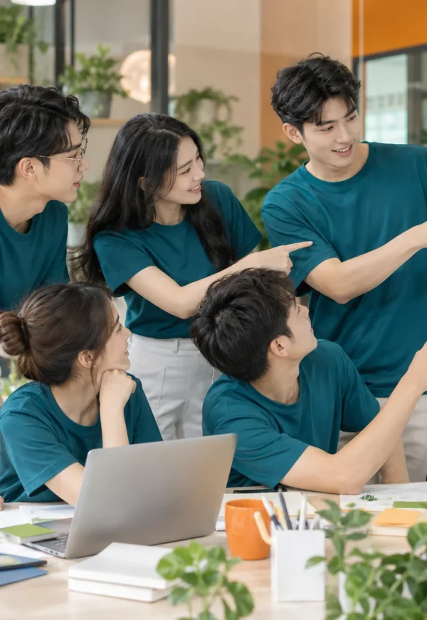 Áo thun nhóm cotton xanh cổ vịt phong cách trẻ