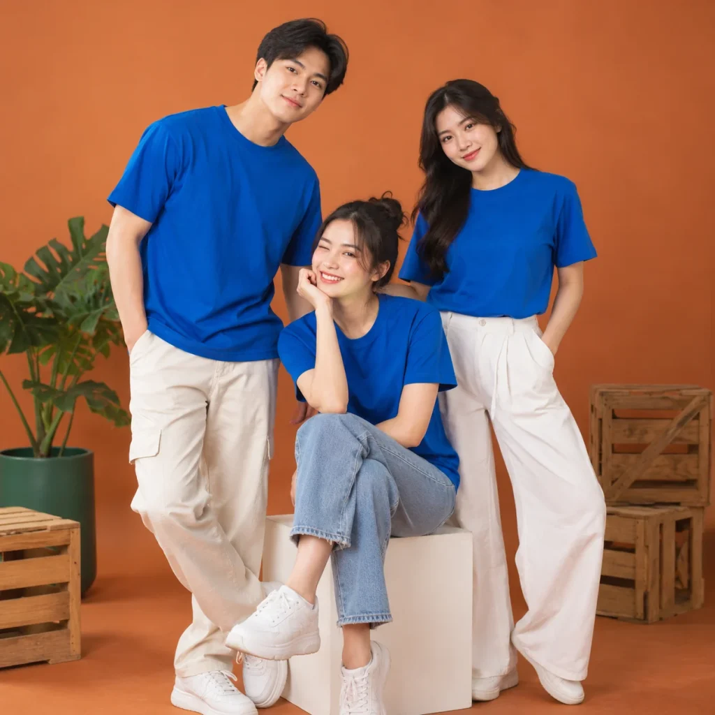 Áo t-shirt cotton xanh cobalt form relaxed