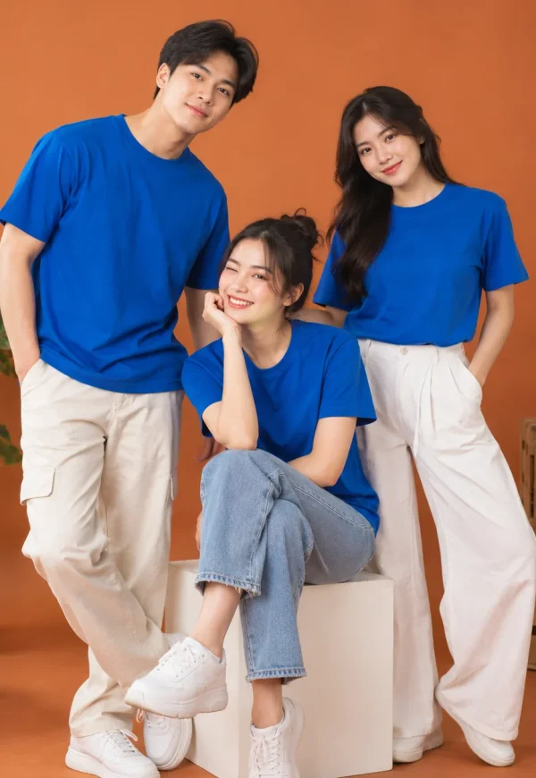 Áo t-shirt cotton xanh cobalt form relaxed
