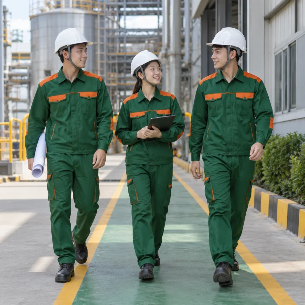 Bộ bảo hộ kaki xanh lá đậm phối cam phản quang