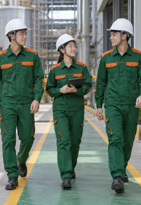 Bộ bảo hộ kaki xanh lá đậm phối cam phản quang