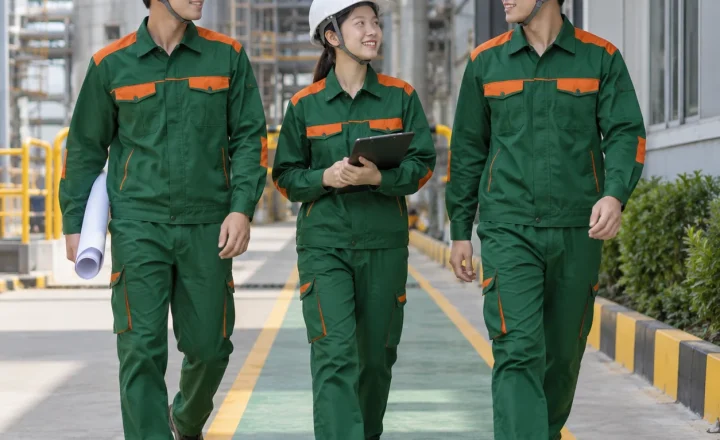Bộ bảo hộ kaki xanh lá đậm phối cam phản quang