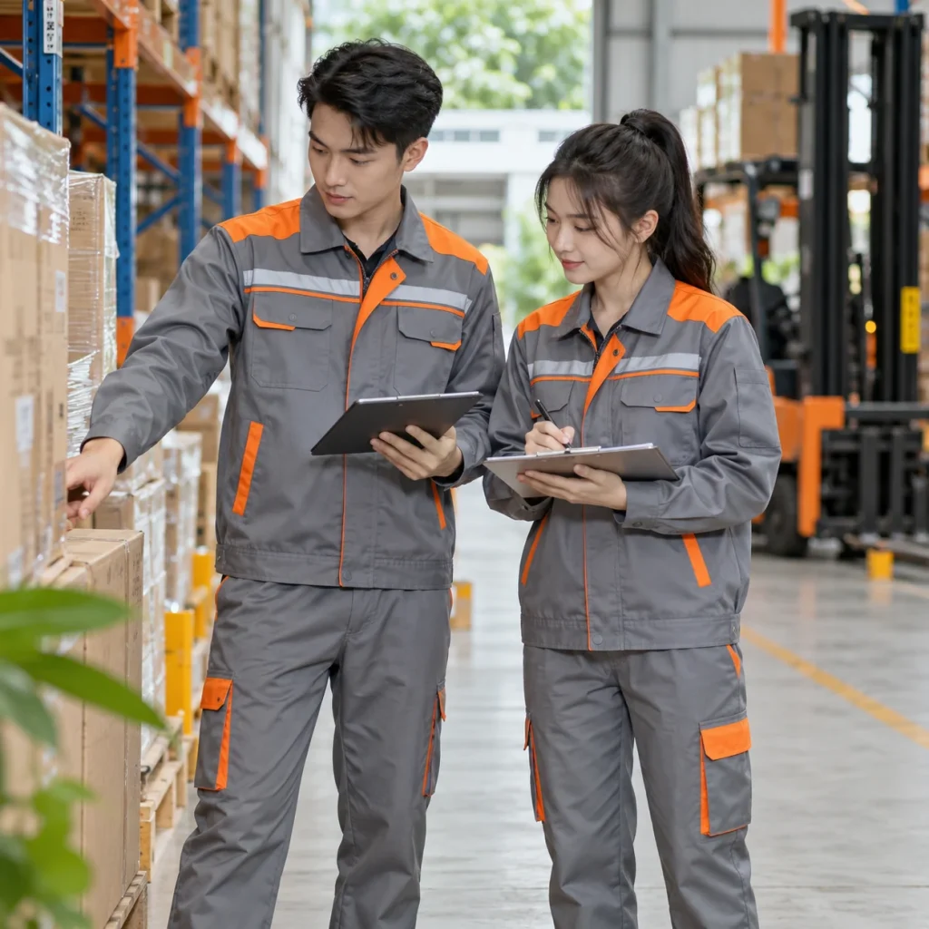 Bộ bảo hộ lao động kaki xám phối cam phản quang
