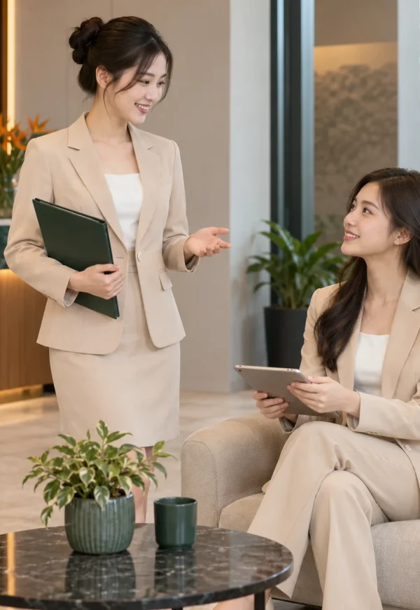 Bộ công sở nữ be cát blazer dáng lửng