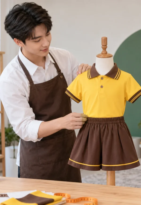 Bộ đồng phục mầm non vàng mật ong phối nâu