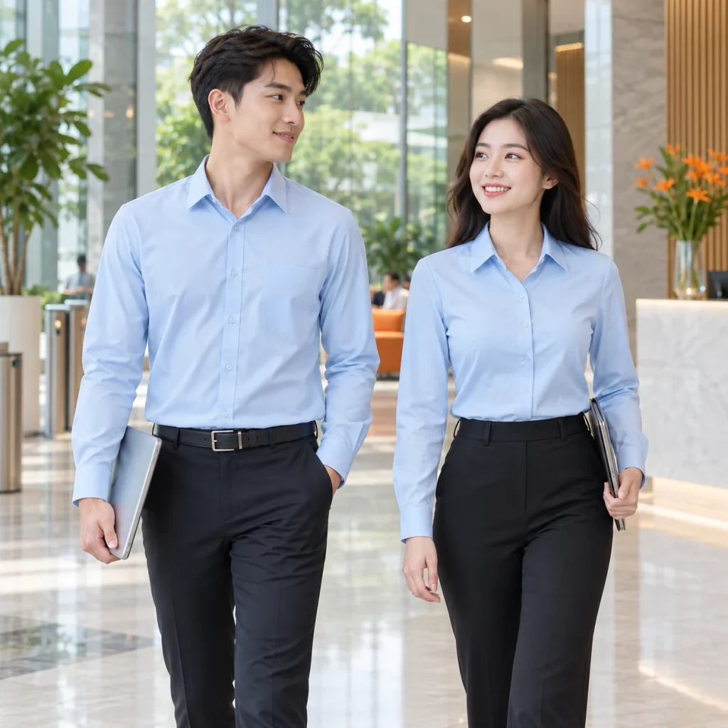 Bộ sơ mi đồng phục công ty xanh pastel thanh lịch