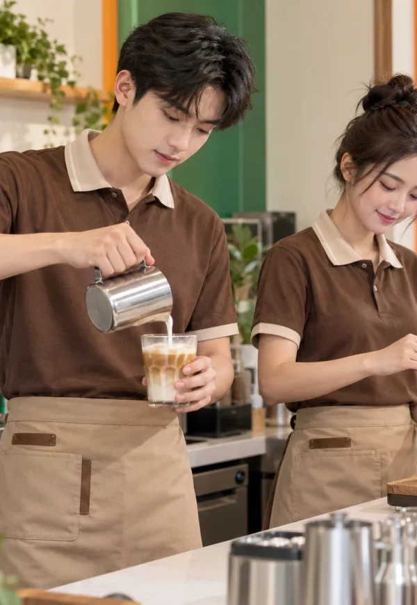Đồng phục quán cafe fastfood nâu be năng động