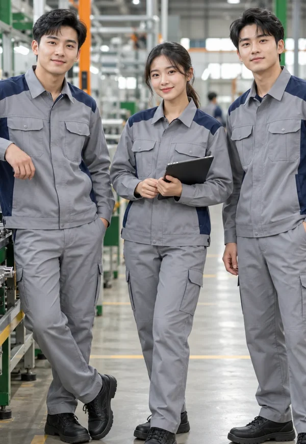 Bộ đồng phục công nhân kaki ghi phối xanh navy