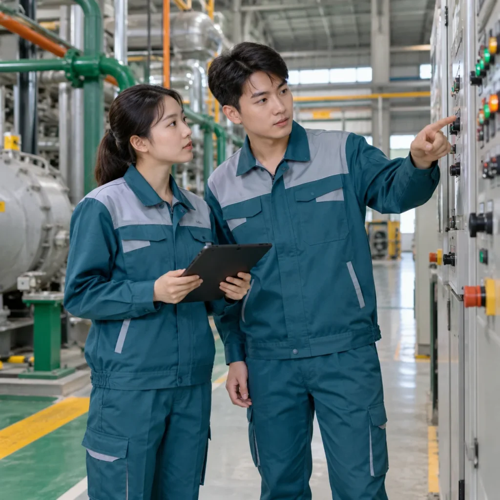 Đồng phục kỹ sư kaki xanh petrol phối ghi