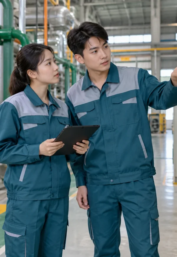 Đồng phục kỹ sư kaki xanh petrol phối ghi