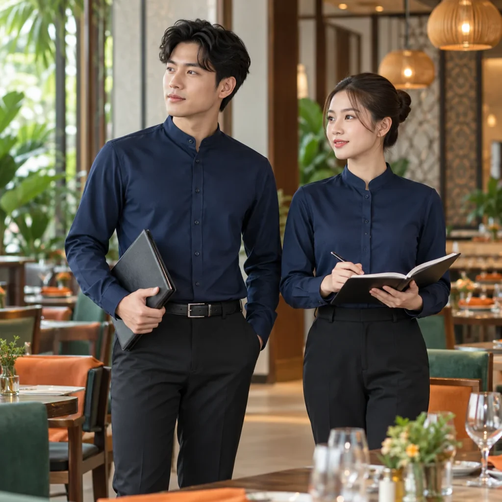 Đồng phục quản lý nhà hàng xanh than cổ trụ